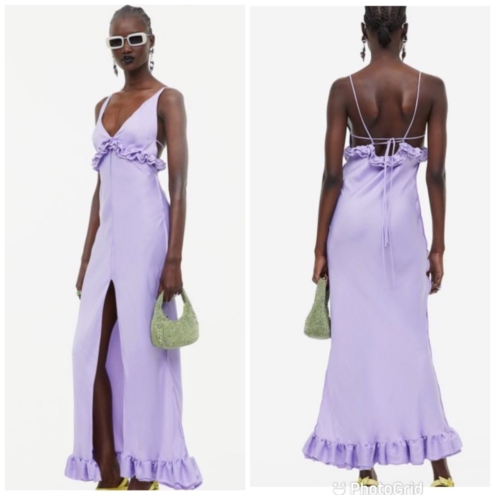 H&M FRILL-TRIMMED SLIP DRESS in Light Purple